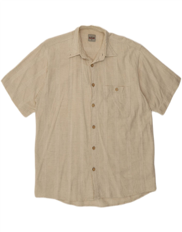 PACO CALVARI Mens Short Sleeve Shirt Medium Beige Striped Cotton Vintage Paco Calvari and Second-Hand Paco Calvari from Messina Hembry 