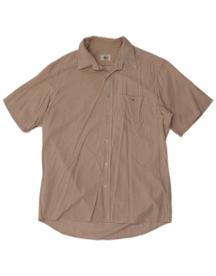 Camisa Lacoste Hombre Manga Corta Talla 40 Mediana Beige Cuadros Algodón