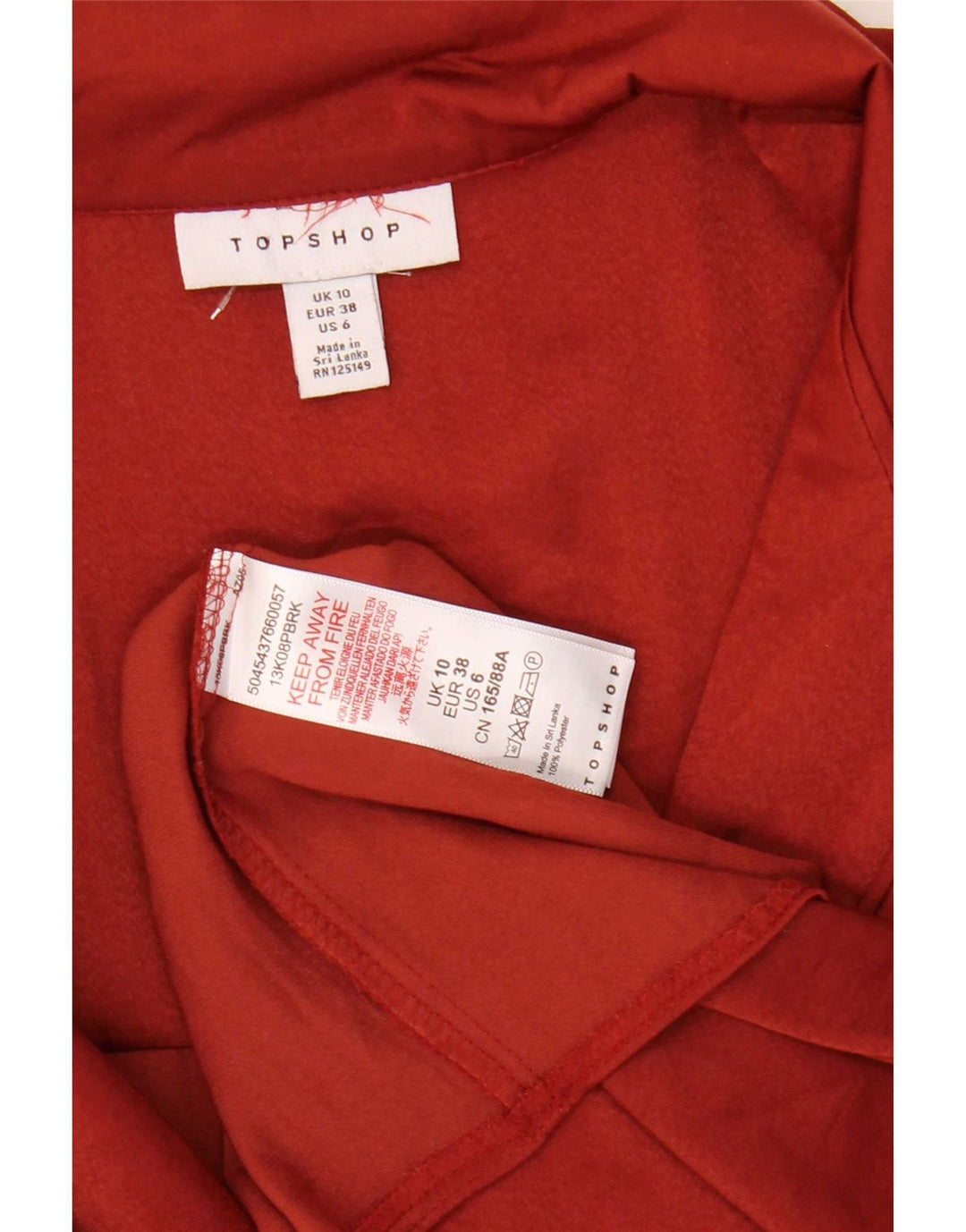 Topshop Blusa tipo camisa para mujer UK 10 Small Poliéster rojo