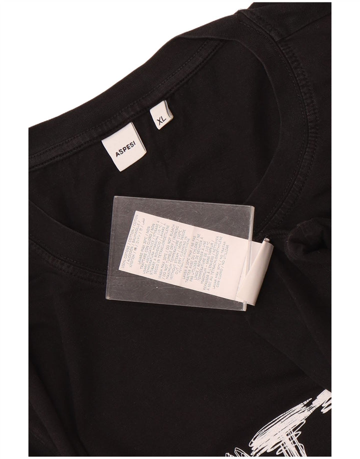 Aspesi Camiseta gráfica para hombre Top XL Algodón negro