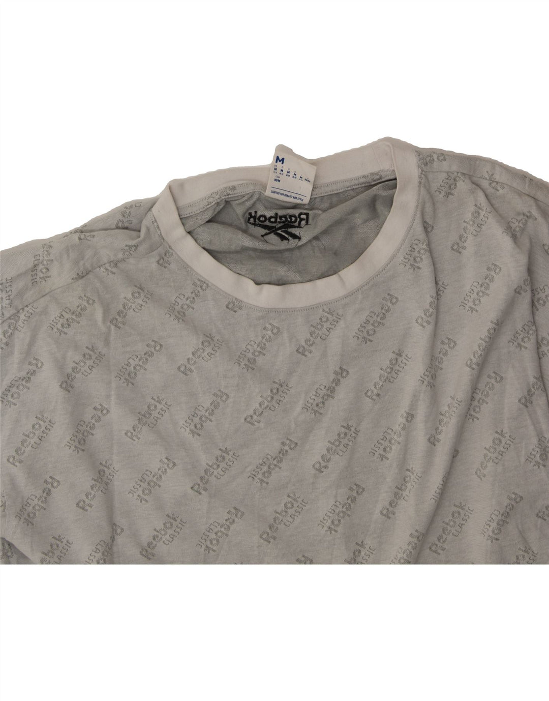 REEBOK Womens Oversized Crop Graphic T-Shirt Top UK 12/14 Medium Grey Vintage Reebok and Second-Hand Reebok from Messina Hembry 