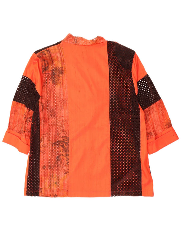 Vintage mujer 3/4 manga camisa blusa Reino Unido 14 medio naranja Paisley