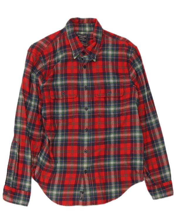 Abercrombie & Fitch Camisa de franela para hombre Algodón a cuadros rojos pequeños
