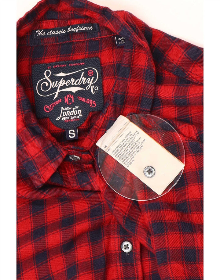 Superdry Camisa De Franela Mujer UK 40 Small Viscosa A Cuadros Rojos