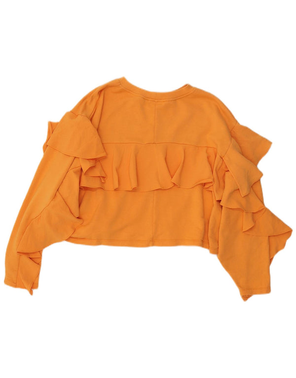 Zara Mujer Crop Ruffle Front Top Manga Larga UK 46 Grande Algodón Amarillo