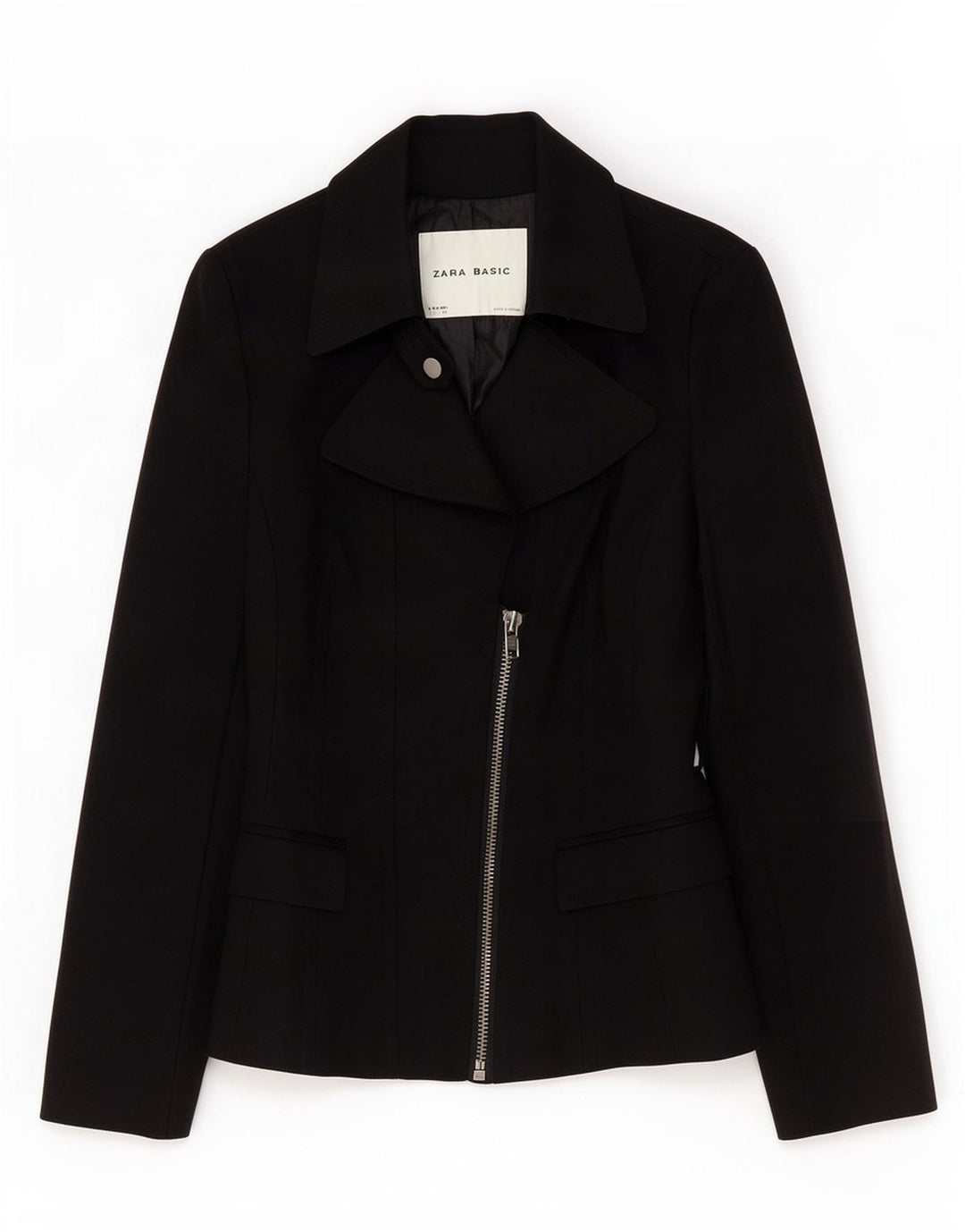 Zara Chaqueta Blazer con Cremallera Completa para Mujer UK 10 Small Black Cotton