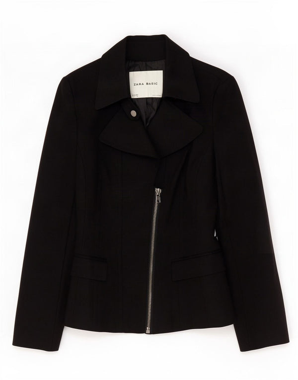 Zara Chaqueta Blazer con Cremallera Completa para Mujer UK 10 Small Black Cotton