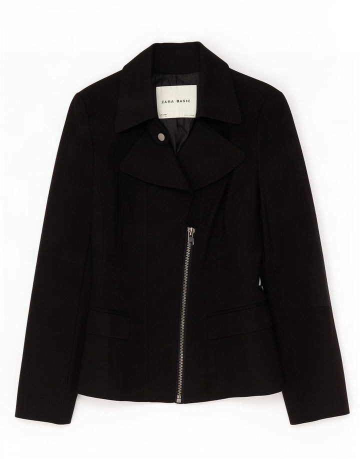 Zara Chaqueta Blazer con Cremallera Completa para Mujer UK 10 Small Black Cotton
