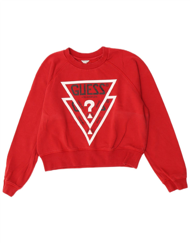 Guess Mujer Crop Graphic Sudadera Jumper UK 46 Grande Rojo