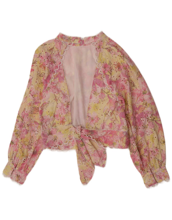 Vintage mujer manga larga blusa Top Reino Unido 12 medio multicolor floral