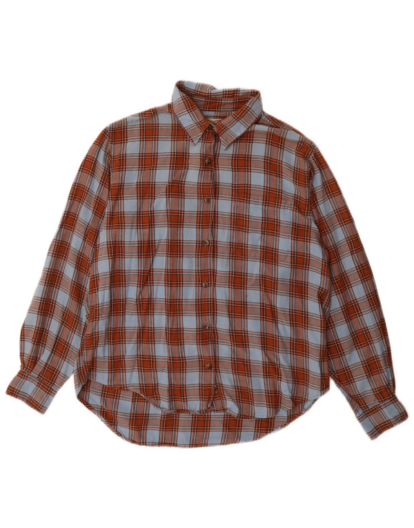 Lands End Camisa de franela para mujer US 12 Grande Marrón Cuadros Algodón