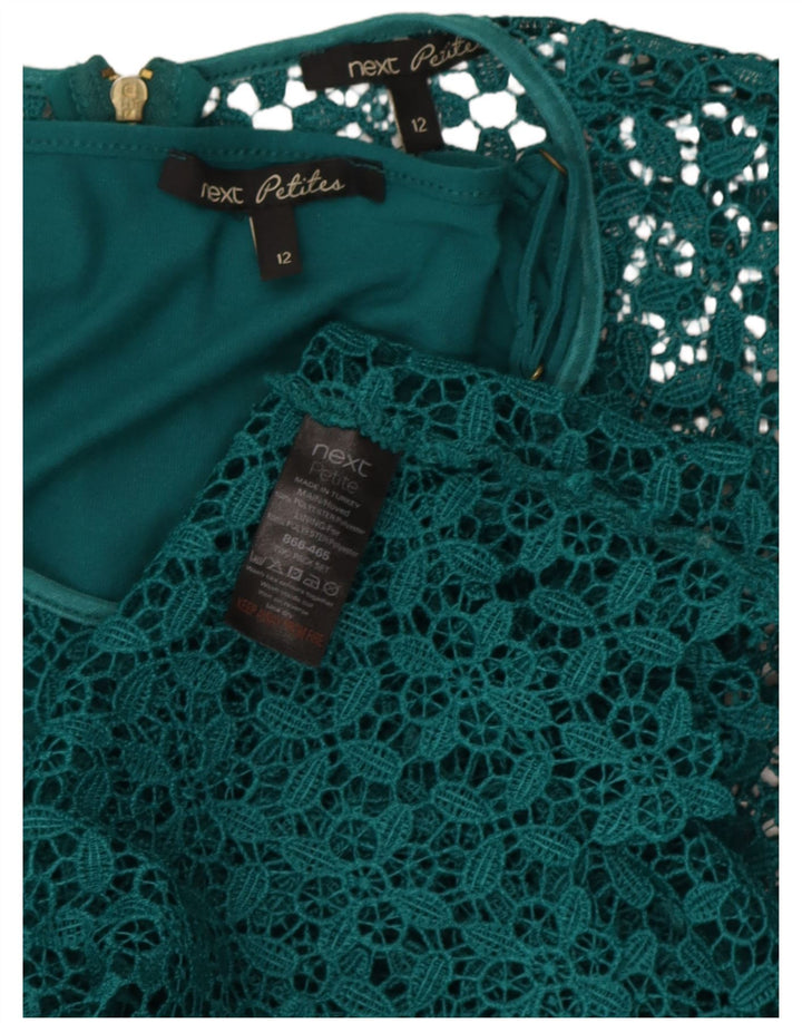 Next Vestido recto de encaje para mujer Petites UK 42 Poliéster geométrico verde medio