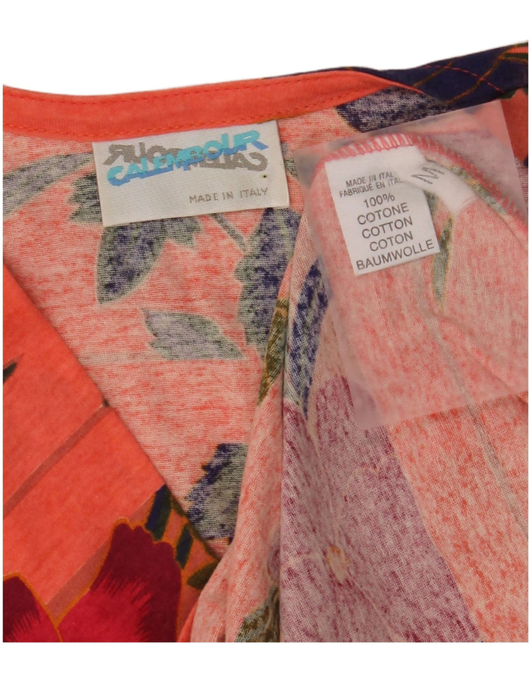 VINTAGE Blusa de mujer Top Reino Unido 14 Algodón floral naranja medio