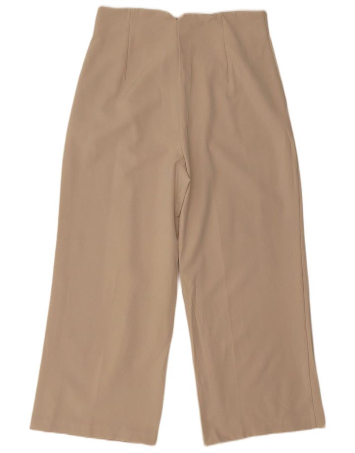 Zara Mujer Pantalones Cortos De Pierna Ancha Grande W32 L25 Poliéster Beige