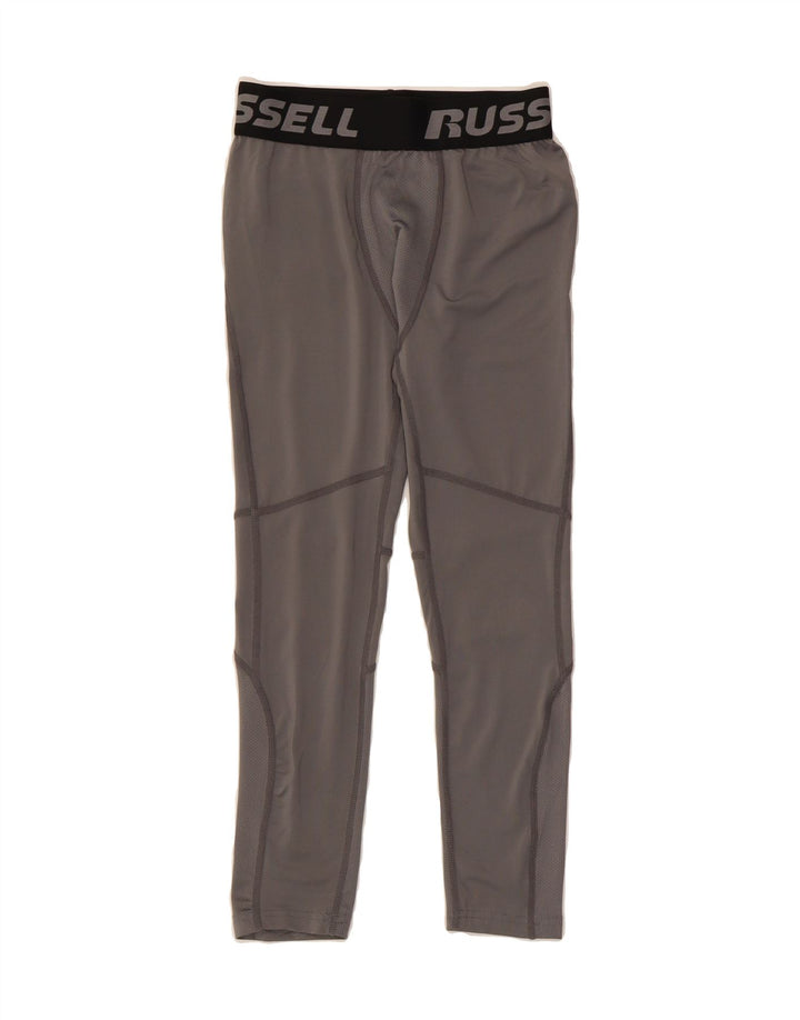 RUSSELL ATHLETIC Girls Graphic Leggings 10-11 Years Large  Grey Polyester Vintage Russell Athletic and Second-Hand Russell Athletic from Messina Hembry 