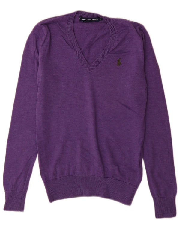Ralph Lauren suéter con cuello en V para mujer UK 10 Small Purple Merino Wool