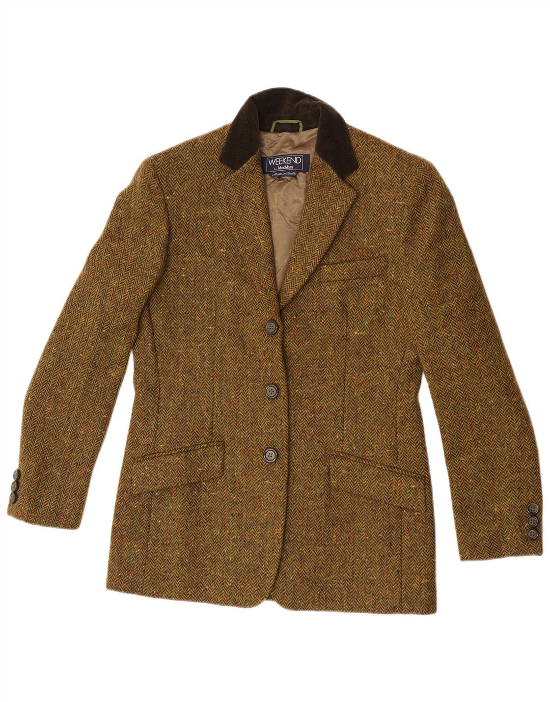 Max Mara Chaqueta Blazer de 3 Botones para Mujer UK 10 Small Khaki Herringbone