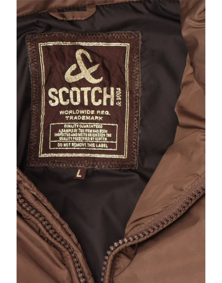 Scotch & Soda Chaqueta acolchada con capucha para hombre, talla 40, talla grande, poliamida marrón