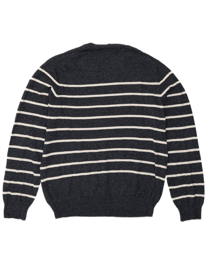Marks & Spencer - Jersey de cuello redondo para hombre, talla grande, color azul marino a rayas