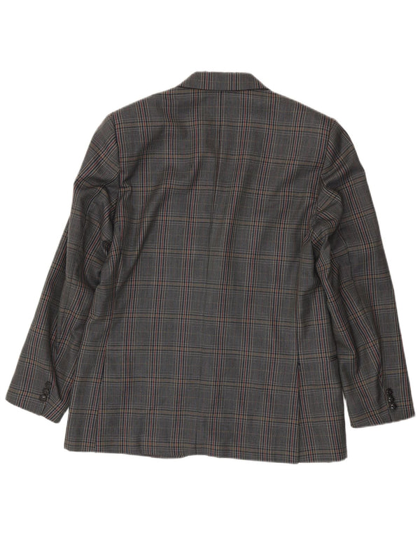 Vintage hombres 2 botones Blazer chaqueta IT 50 grande gris comprobar lana virgen