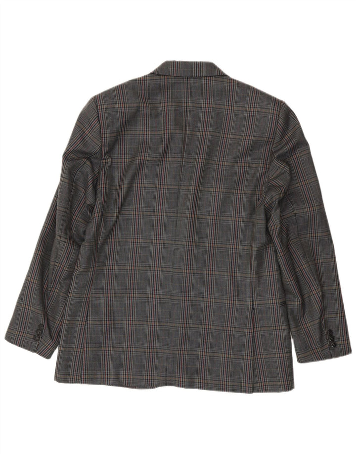 Vintage hombres 2 botones Blazer chaqueta IT 50 grande gris comprobar lana virgen
