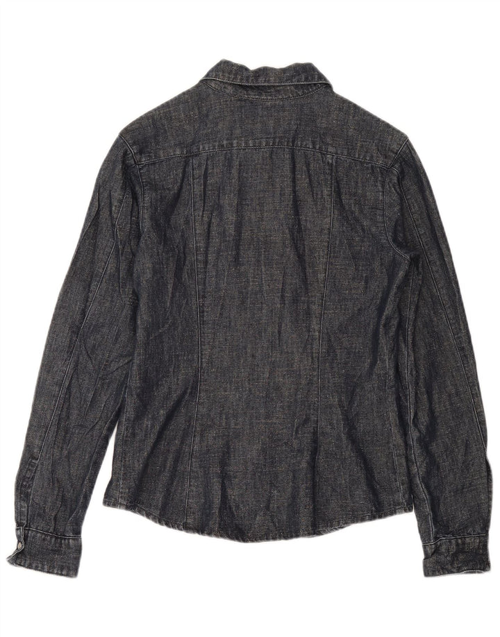 Vintage mujer camisa Reino Unido 12 azul marino medio