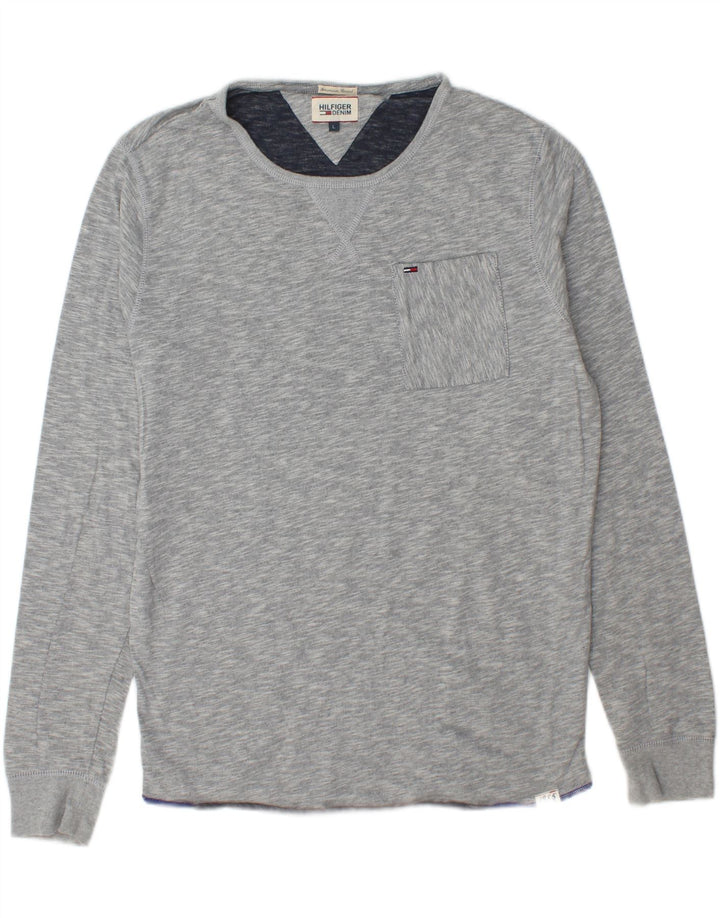 TOMMY HILFIGER Mens Top Long Sleeve Large Grey Flecked Cotton Vintage Tommy Hilfiger and Second-Hand Tommy Hilfiger from Messina Hembry 