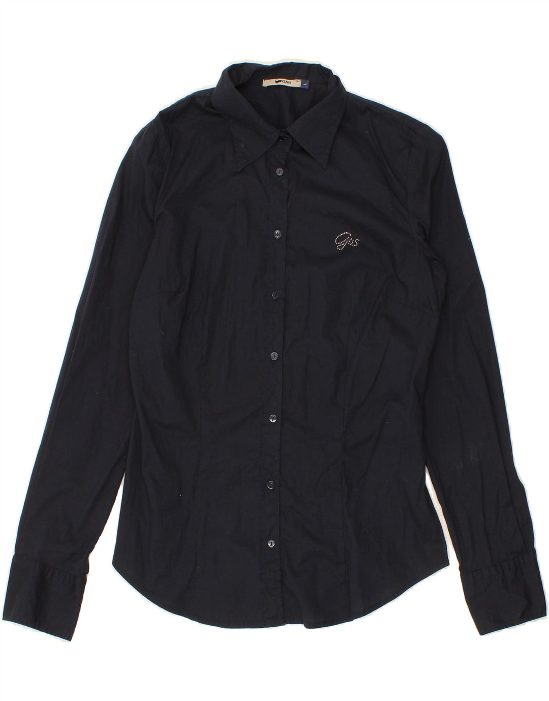 GAS Womens Shirt UK 14 Large Navy Blue Cotton Vintage Gas and Second-Hand Gas from Messina Hembry 