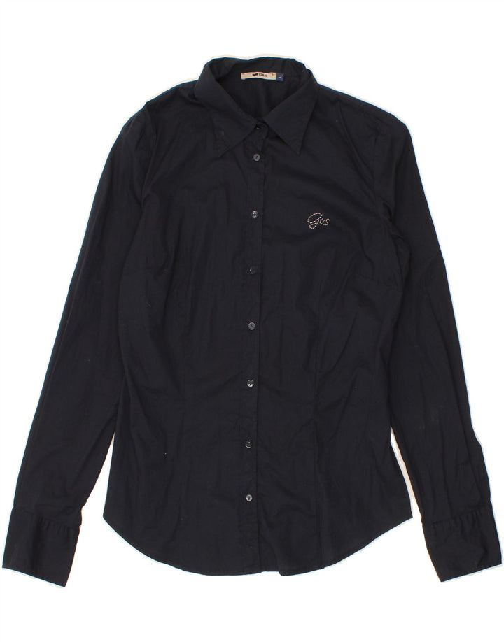 GAS Womens Shirt UK 14 Large Navy Blue Cotton Vintage Gas and Second-Hand Gas from Messina Hembry 
