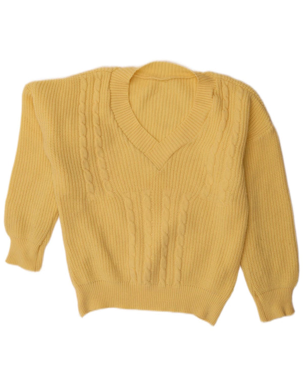 Vintage mujer V-cuello jumper suéter Reino Unido 22 3XL amarillo