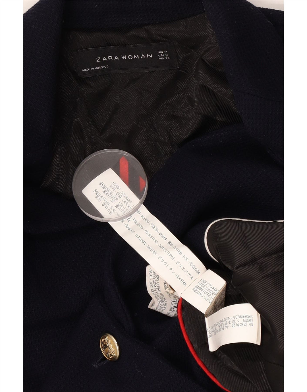 Zara Chaqueta Blazer De 1 Botón Para Mujer UK 42 Poliéster Azul Marino Mediano