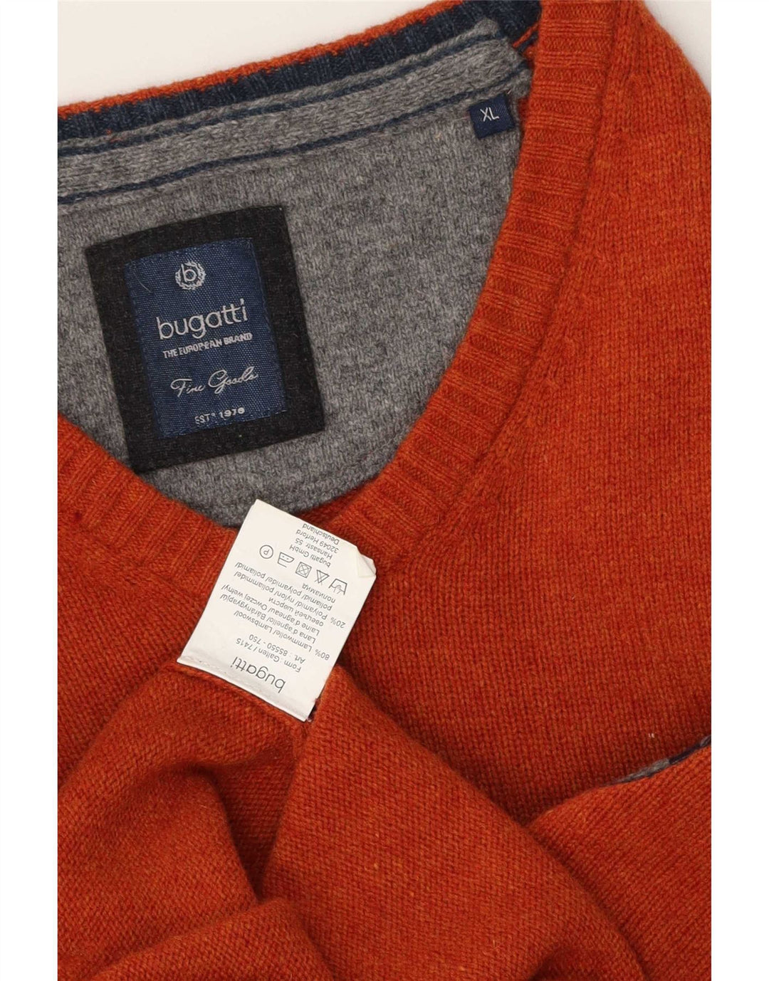 Bugatti Jersey Con Cuello En V Para Hombre XL Lana De Cordero Naranja