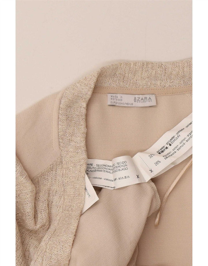 Zara Mujer Top Túnica Extragrande UK 10 Small Beige Poliéster