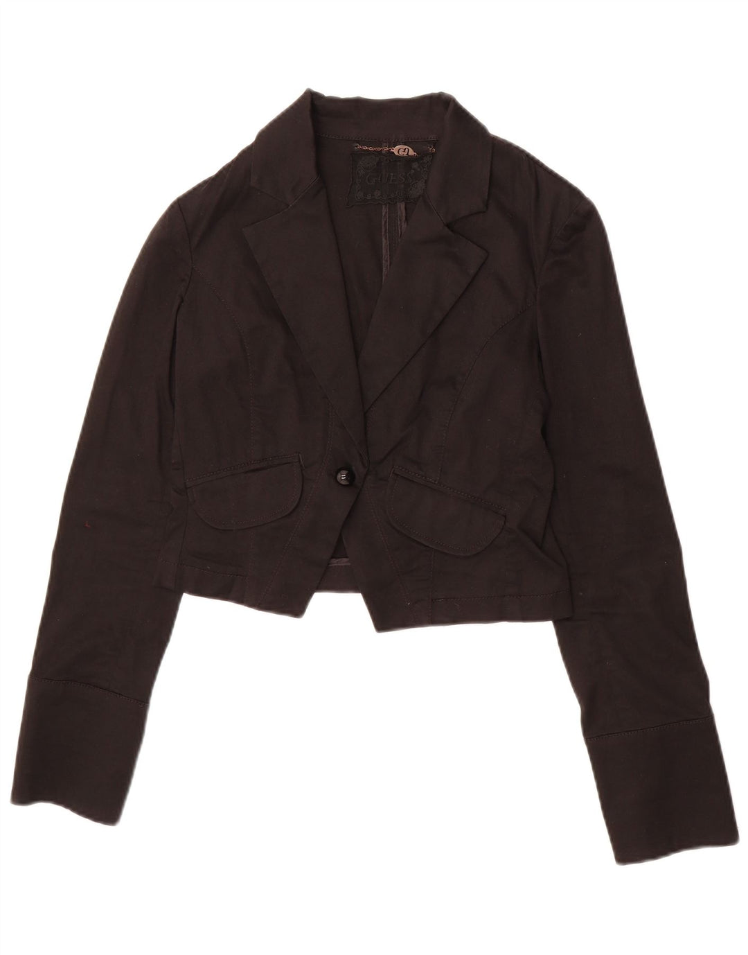 GUESS Womens Crop 1 Button Blazer Jacket UK 10 Small Black Cotton