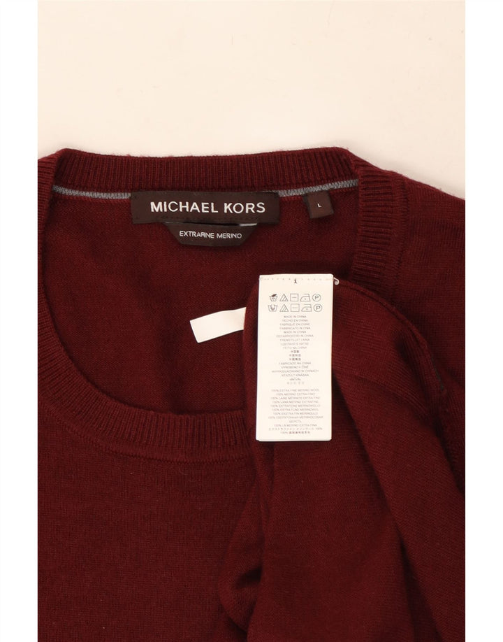 MICHAEL KORS Jersey de cuello redondo para hombre, suéter grande de lana burdeos