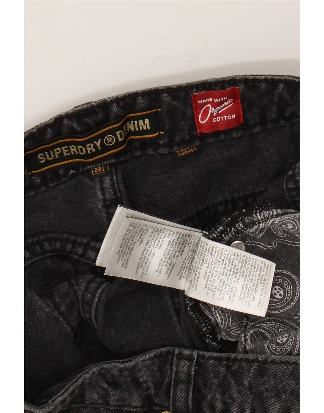Shorts Vaqueros Superdry Mujer W29 Algodón Geométrico Gris Medio