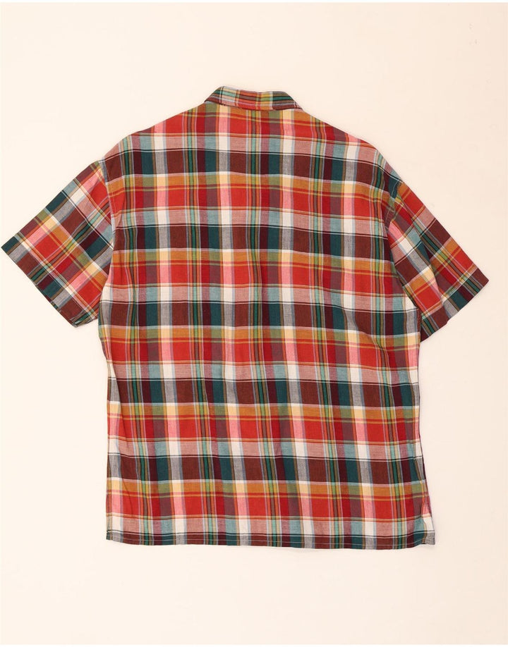 VINTAGE Camisa militar de manga corta para hombre IT 50 Cuadros medianos multicolores