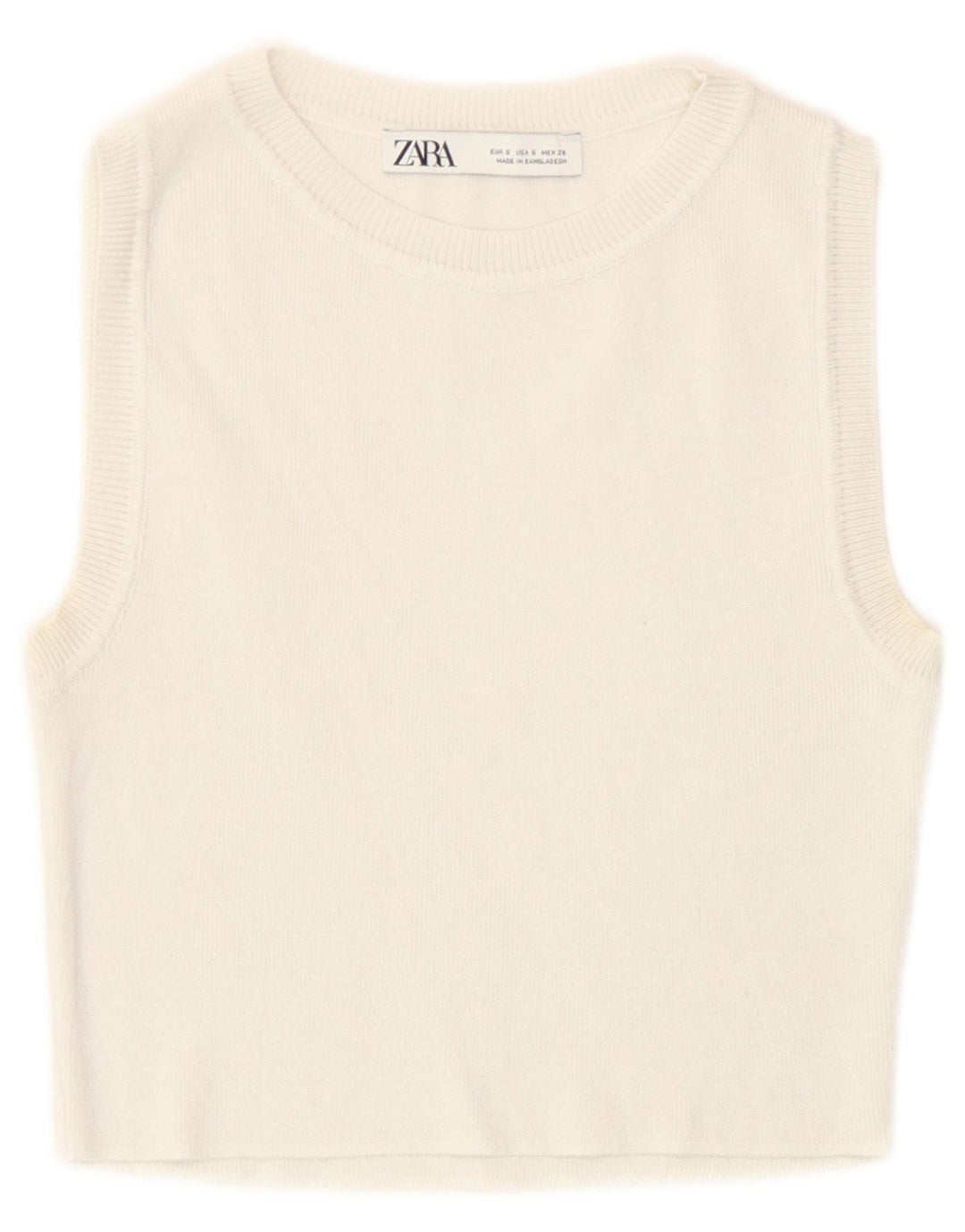 Zara Mujer Crop Vest Tank Top UK 8 Small Off White