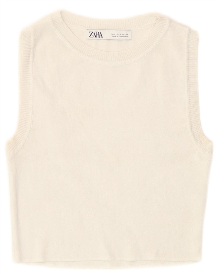 Zara Mujer Crop Vest Tank Top UK 8 Small Off White