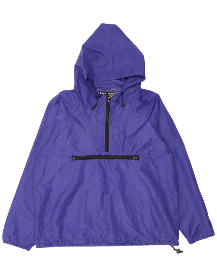 Vintage hombres con capucha pullover chaqueta de lluvia Reino Unido 40 poliéster púrpura grande