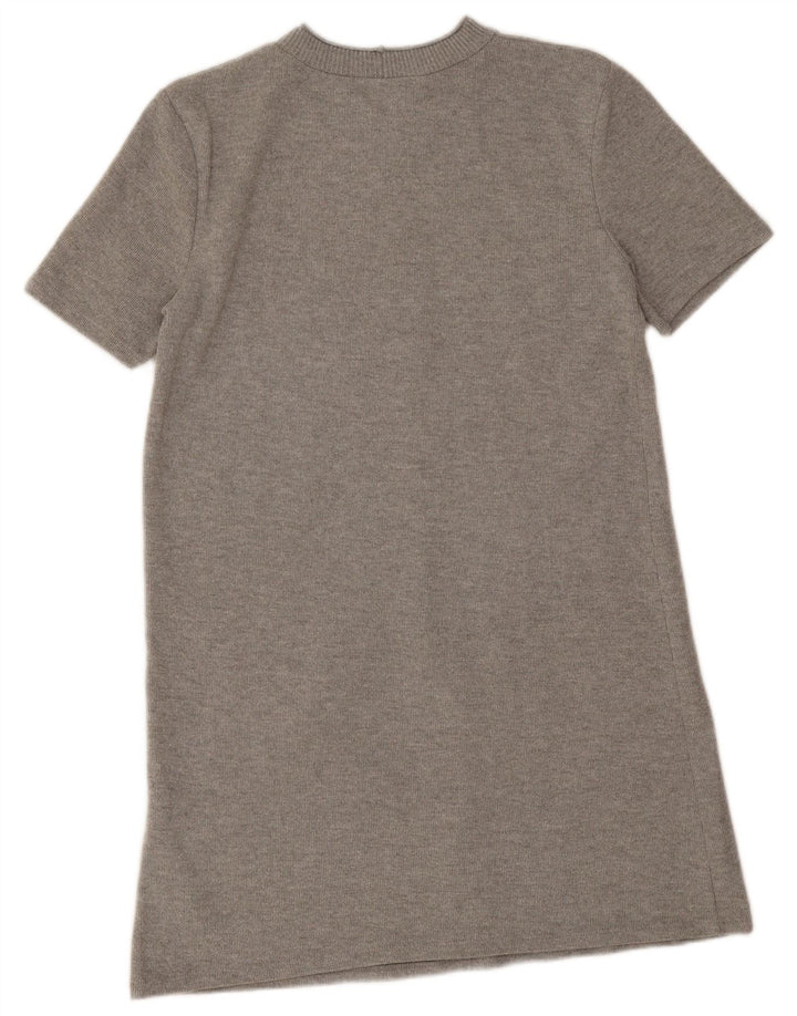 Zara Mujer Vestido Jersey De Manga Corta UK 44 Poliéster Gris Medio