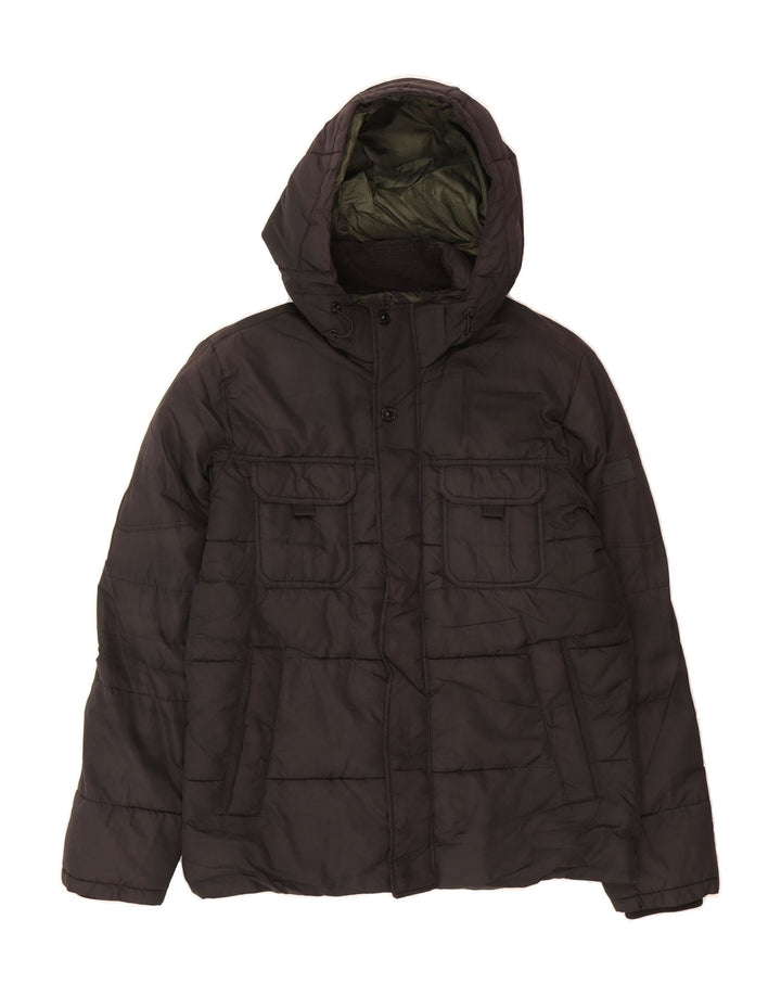 JACK & JONES Mens Hooded Padded Jacket UK 38 Medium Black Vintage Jack & Jones and Second-Hand Jack & Jones from Messina Hembry 