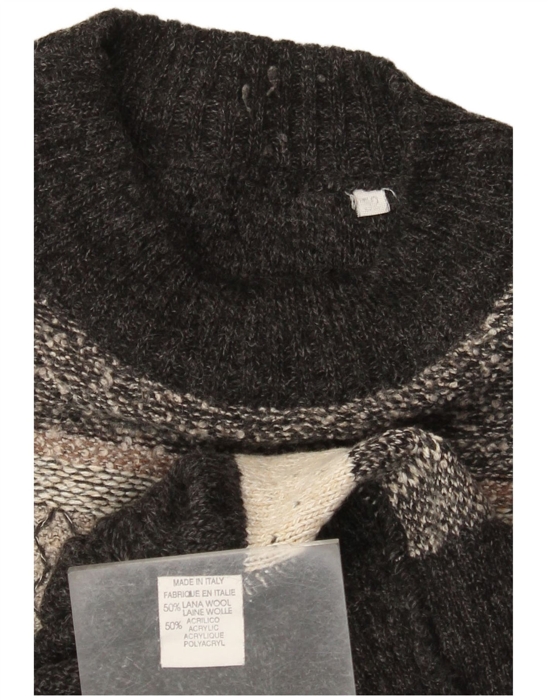 Vintage hombres cuello redondo jersey suéter IT 52 lana gris grande colorblock