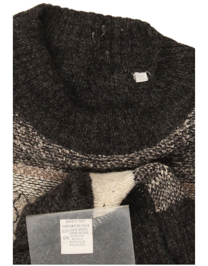 Vintage hombres cuello redondo jersey suéter IT 52 lana gris grande colorblock