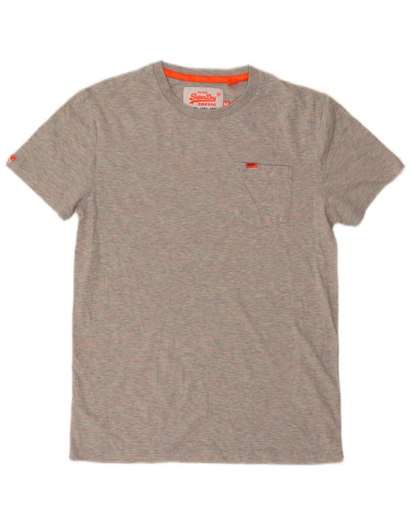 SUPERDRY Hombre Camiseta Top Algodón Moteado Gris Medio