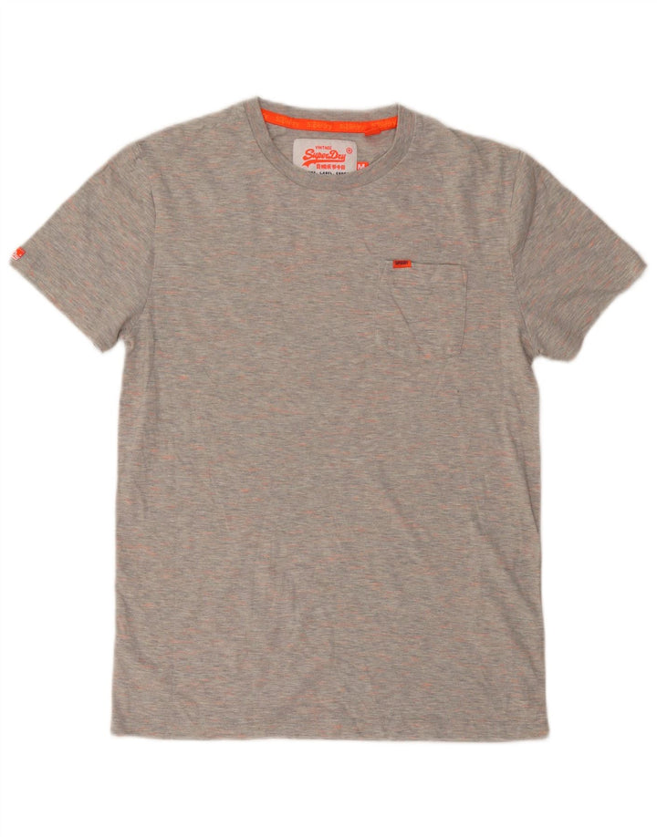 SUPERDRY Hombre Camiseta Top Algodón Moteado Gris Medio