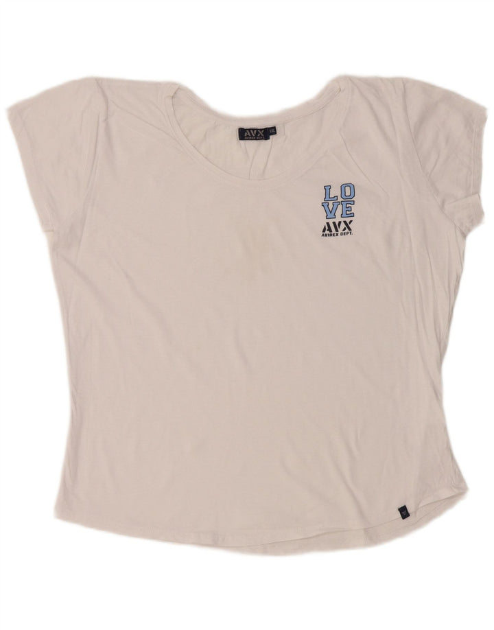 AVIREX Camiseta corta gráfica para mujer Top UK 22 2XL Algodón blanco