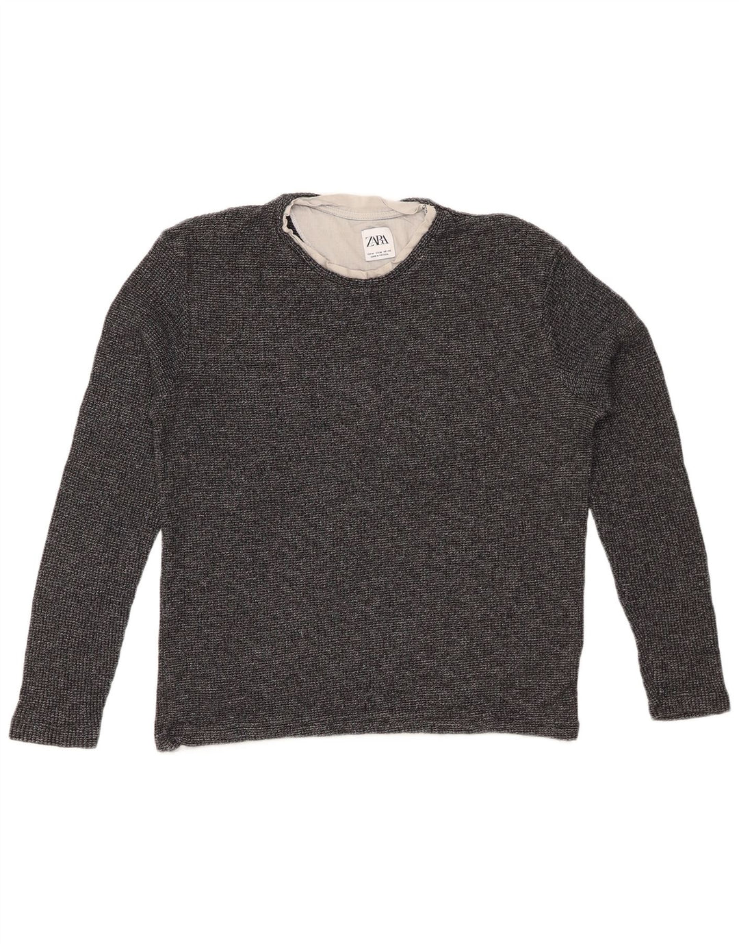 ZARA Mujer Top Manga Larga ES 44 Algodón Moteado Gris Medio