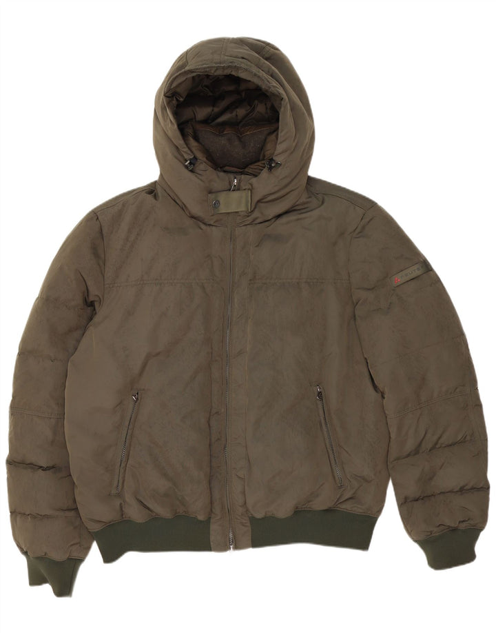 PEUTEREY Chaqueta acolchada con capucha para hombre UK 46 3XL Caqui Poliéster