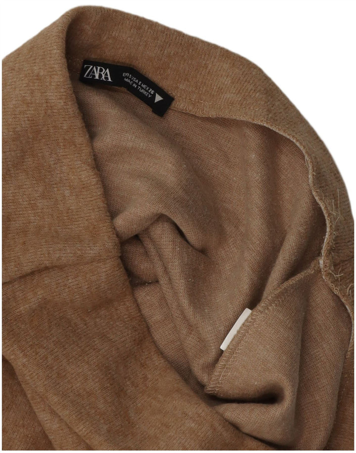 Zara Falda Midi De Punto De Cintura Alta Para Mujer Pequeña W26 Beige